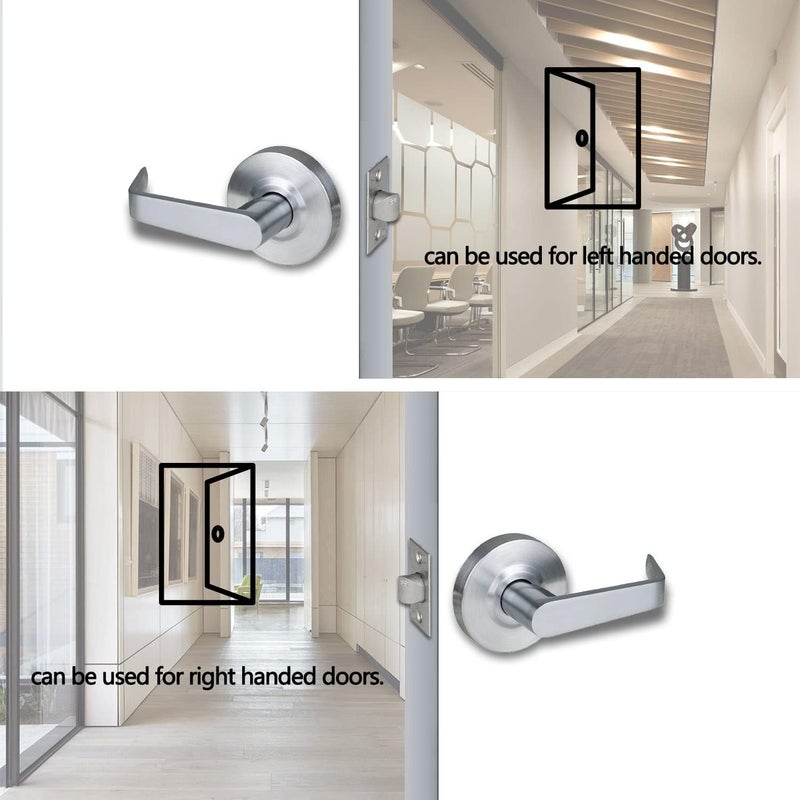 HISAFE Heavy Duty Commercial Passage Door Lever, Satin Chrome Finished Non-Locking Grade 2 Door Handle, UL 3 Hour Fire Rated Ergonomic Lever for School/Hotel Hallway, 70mm Latch - Image 3